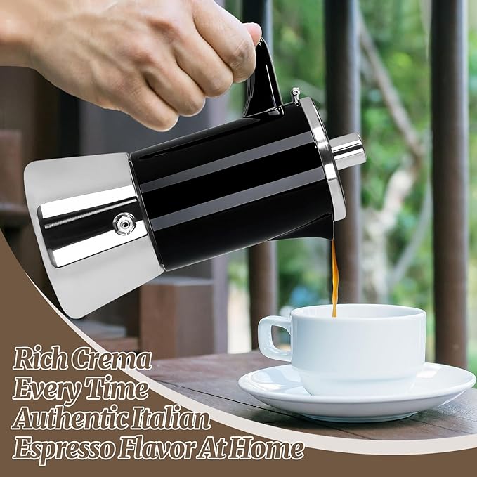 4 Cup Thickened Moka Pot 304 Stainless Steel 200ml Italian Espresso Coffee Maker Stovetop CoffeeMakers Mocha Pot Percolator for Induction Stove Classic Cafe Makers Portable for Easy Brewing