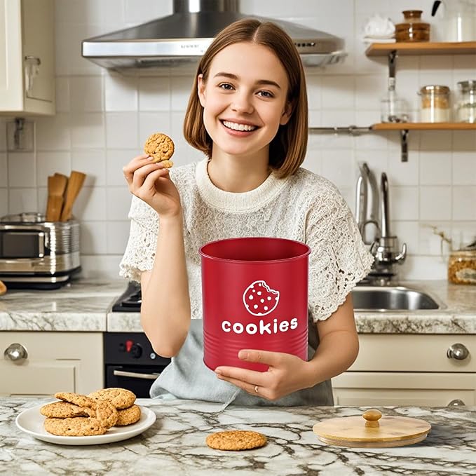 Red Cookie Jars with Lids Airtight, 1.5 Gallons Cookie Tins, Large Cookie Jar for Kitchen Counter Decorative for Farmhouse, Christmas, and Gift Giving Cookie Storage Containers
