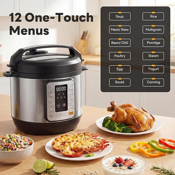 Sweetcrispy 16-in-1 Electric Pressure Cooker 6QT, 12-Preset Multi Cookers with Ceramic Pot, Slow Cook Rice Steamer Sauté Soup Yogurt Maker and More, Recipe Book