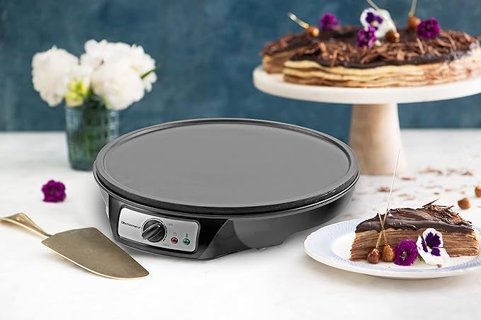 Elite Gourmet ECP-126 Electric Crepe Maker, Pancake, Hot Cakes and Non-stick Griddle with Spreader, Spatula and Recipes, 12", Black