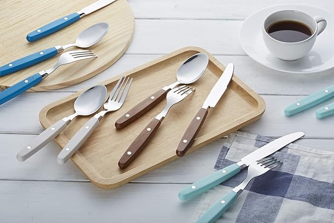 ANNOVA Silverware Set, Retro/Rivet Colorful Stainless Steel Tableware Kitchen Flatware Set Utensils, Includes Dinner Knives, Forks, Spoons, Salad Forks & Dessert Spoons (Blue, 20 Pieces)