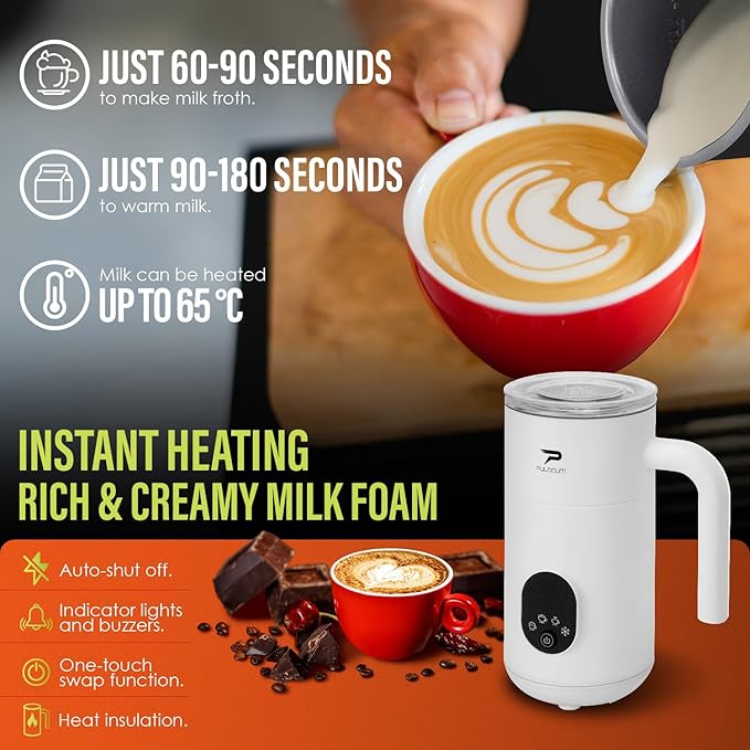 Milk Frother, Electric Milk Frother and Steamer 4 in 1 Automatic Coffee Steamer Frother, 11.8OZ / 350ML Warm and Cold Foam Frother for Coffee,Latte, Cappuccino, Macchiato, Hot Chocolate (White)