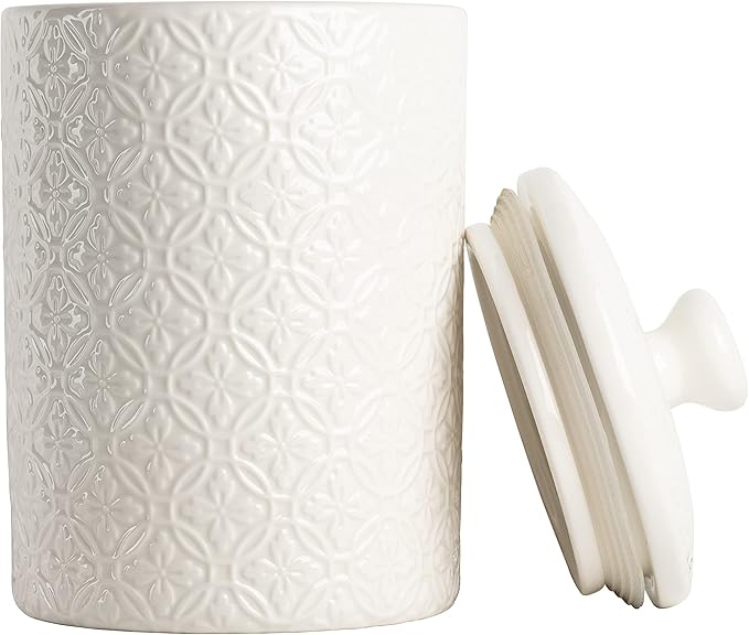 10 Strawberry Street Embossed Ceramic Kitchen Canister Set, Set of 3, Hampton White
