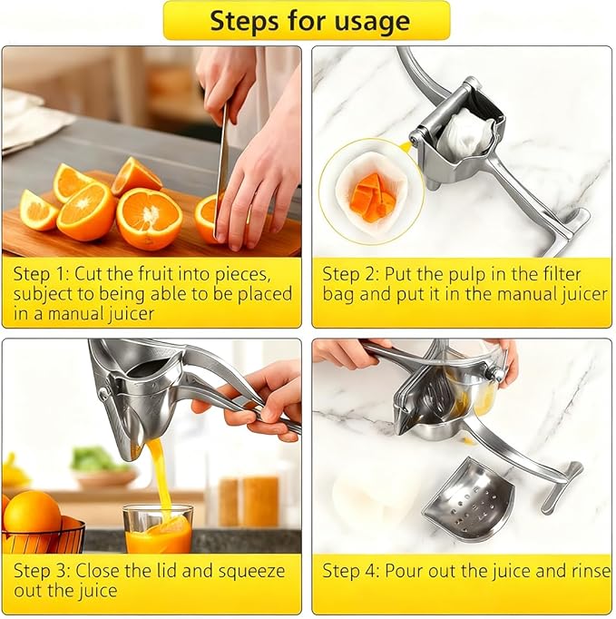 Hand Juicer Squeezer - Aluminum Alloy Fresh Fruit Juice Extractor, Fruit Juice Handheld Press Squeezer with Seed Filter, Heavy Duty Manual Hand Press Juicer for Citrus and Other Fruits (4PCS)