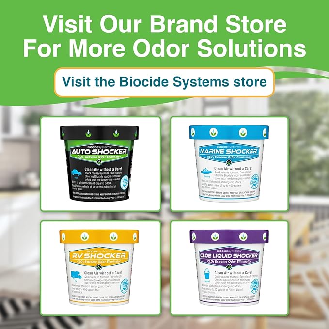 Biocide Systems Room Shocker Strong Odor Eliminator for Home & Office, Eco-Friendly Chlorine Dioxide Odor Bomb for House Interior Up to 400 Square Feet of Floor Space (4-Pack)