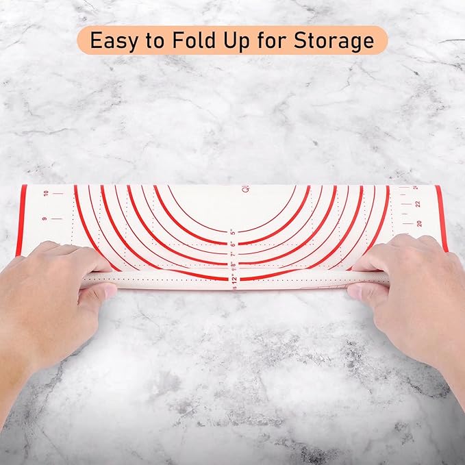 Silicone Baking Mat with Measurements, Pastry Mat for Rolling Out Dough Non-Slip Extra Large, Red, 20" x 28", Fondant Mat