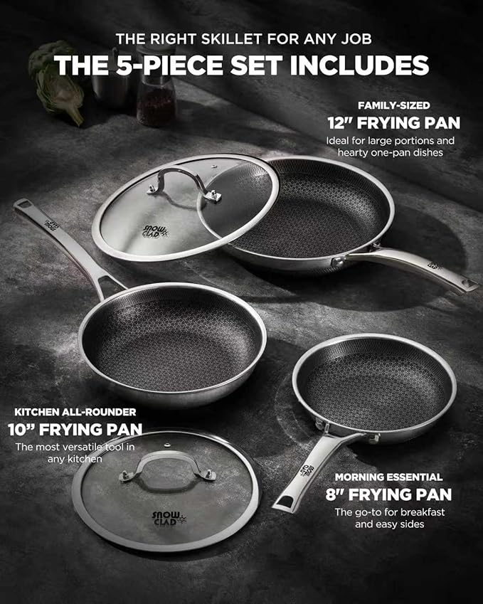 Non Stick Frying Pans, 12-inch with Lid, Hybrid Frying Pans Nonstick Upgrade,non stick Skillets Stainless Steel, Dishwasher & Oven-Safe, Induction Compatible Cooking Pan, PFOA Free Cookware