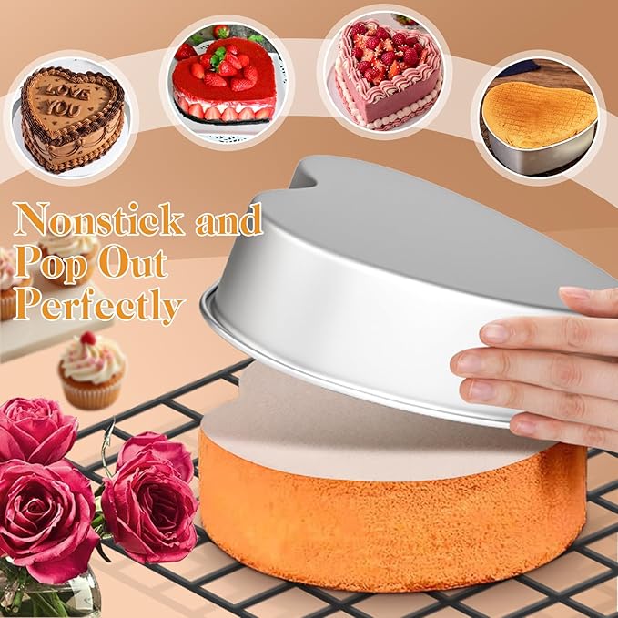 6 Inch Heart Shaped Cake Pans with 50 Pieces Parchment Paper,Set of 2 Non-stick Aluminum Heart Cake Pans Baking Tins for Birthday Wedding