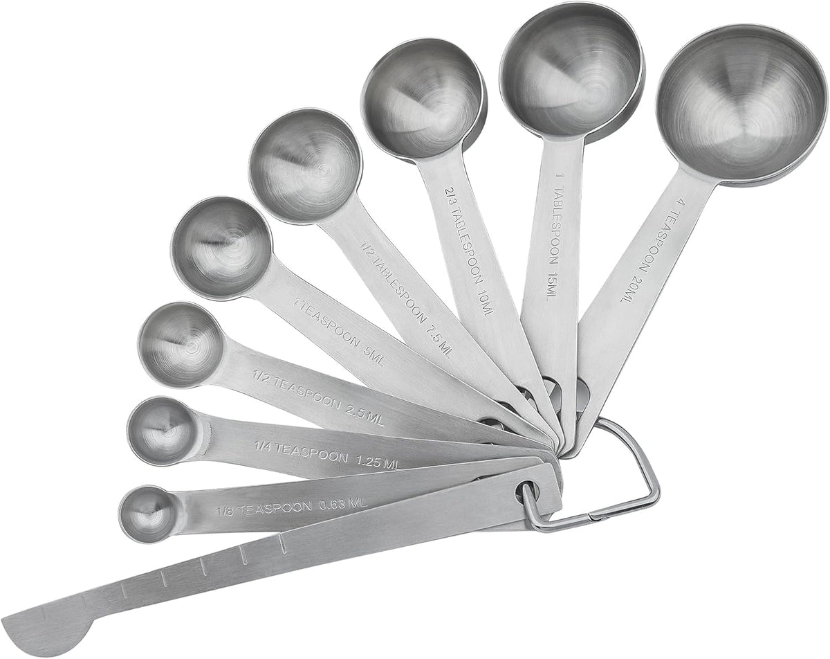Measuring Cups and Spoons Set, Stainless Steel Measuring Cups, 18/8(304) Material Heavy Duty 7 Measuring cups and 8 Measuring Spoons 1 Leveler and 2 rings Pack 18pcs Per set