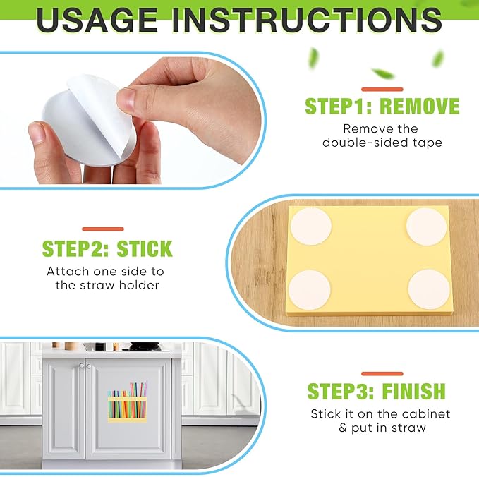 Qinyoung Acrylic Straw Holder for Cabinet Door with Double Sided Adhesive Tape Reusable Straw Organizer Tumbler Storage Kitchen Accessories Container for Counter Cupboard(Classic,Large,Cream Color)