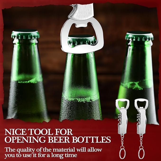 Ziliny 48 Pcs Bottle Opener Keychain Bulk Wine Bottle Beer Opener Keychain 3.27" Stainless Steel Corkscrew Waiter Corkscrew Wine Keyring Gifts for Christmas Bar Party Wedding Home (Silver)