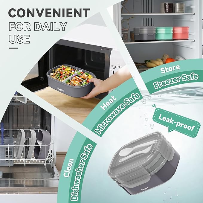 2 Layers Bento Box, All-in-One Stackable Lunch Container with Compartments, 64oz Leakproof Microwave Safe Dishwasher Safe Bento Box with Lunch Bag and Utensil Set for Kids and Adults