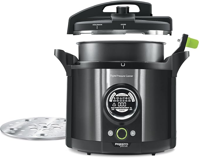 Presto 02144 12-Quart Digital Pressure Canner - Digital Display, Waterbath Capable, 10-Built-In Safety Features, Recipe Book, Black Stainless Steel