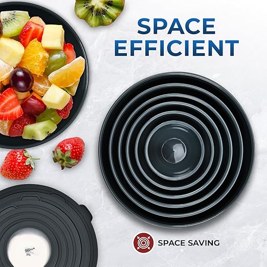 Bakken Master 12 Piece Plastic Nesting Bowls with Lids - Mixing Bowls Set includes 6 Prep Bowls and 6 Lids, BPA-Free, Reusable Meal Prep Containers, Microwave, Freezer & Dishwasher Safe, Gray