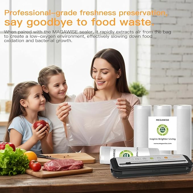 MEGAWISE 11"x14" Vacuum Sealer Bags, 25 Count Pre-Cut Food Storage Bags, BPA-Free, Heavy-Duty Textured Design for Strong Seal, Compatible with All Vacuum Sealers, Ideal for Meal Prep & Sous Vide