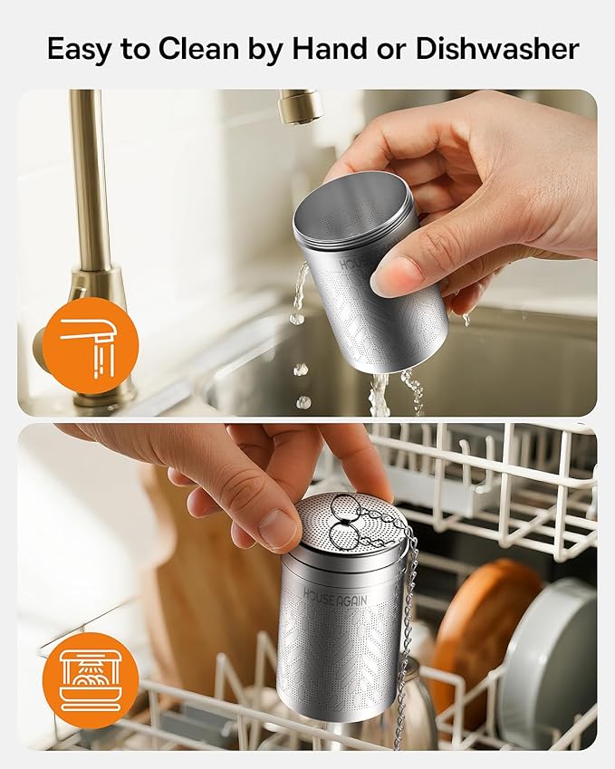 House Again Tea Strainers for Loose Tea, Extra Fine Mesh Tea Infuser, Updated Slim Threaded Lid & 304 Stainless Steel, Tea Ball Filter Bags Diffusers, Loose Leaf Tea Steeper for Brew Spices