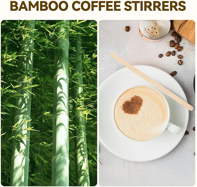1000 Count Bamboo Coffee Stirrer - Disposable 7 inches Long Wooden Stir Sticks for Coffee and Cocktails - Smooth, Splinter-Free Beverage Mixers - Ideal for Cafe, Bars and Drink Stations