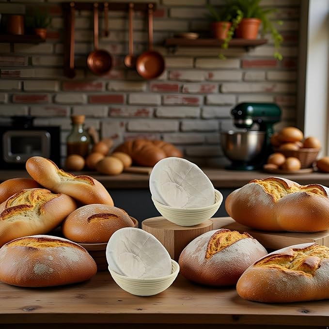 2Pcs 9 Inch Proofing Bread Basket Cloth, Reusable Breathable Liner Cotton Flax Proofing Bread Cloth, Baking Tools and Accessories for Kitchen and Dining, Round Baking supplies Bread Proofing Baskets