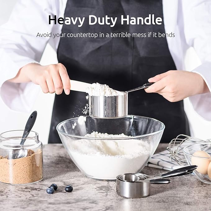 U-Taste 10 Piece Measuring Cups and Spoons Set in 18/8 Stainless Steel, and 18/8 Stainless Steel 3.9 inch 30 Mesh Strainer (Black)
