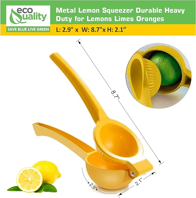 EcoQuality Heavy Duty Handheld Yellow Citrus Juice Squeezer Premium Lemon, Lime & Orange Press for Maximum Extraction Easy to Use, Durable and Rust Resistant Metal Manual Juicer (48)
