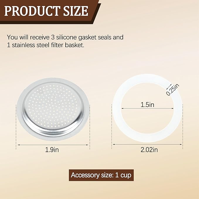 Silicone Sealing Ring Aluminum Replacement Filter 1 Cup For Stove Top Espresso Maker Replacement Filler Parts Set Includes 1 Filter and 3 Upgraded Silicone Fings