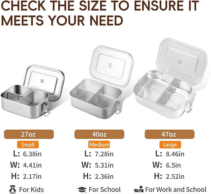 GOLDEN KEY 27oz / 0.8L Bento Box for Kids,18/8 Stainless Steel Lunch Box for Kids with Leakproof Condiment Container,3 Compartment Bento Box for School and Eating Out,Freezer & Dishwasher Safe(Blue)