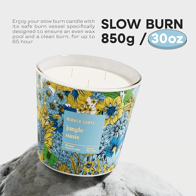 Hidden Label Jungle Oasis Scented Candle, 3 Wick Large Candles for Home, 30oz Natural Soy Candles for Home Scented,100 Hour Burn Time, Long Lasting Highly Scented Luxury Candle Gift