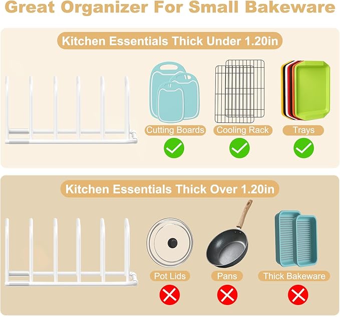 Cutting Board Organizer and Baking Sheet Rack, [1-Pack] White Heavy Duty Metal Cookie Sheet Organizer for Cutting Board Storage & Plate Holder for Cabinet, Tray Dividers for Cabinets