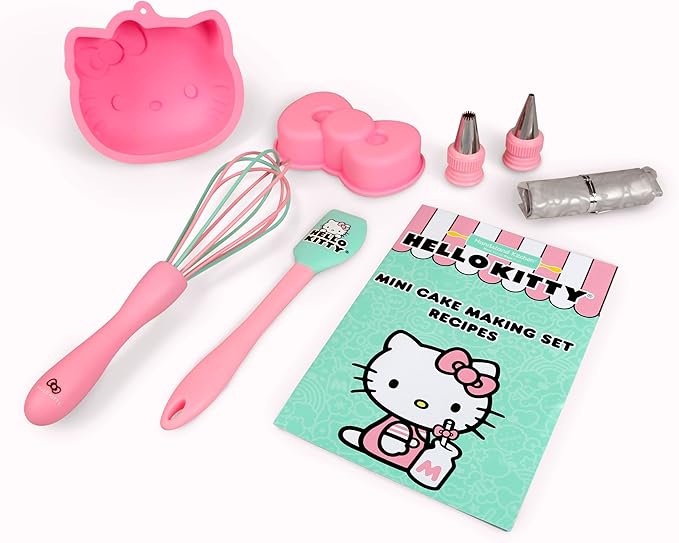 Handstand Kitchen Hello Kitty Cake Baking Set with Kitty Face and Bow Mini Cake Molds and More