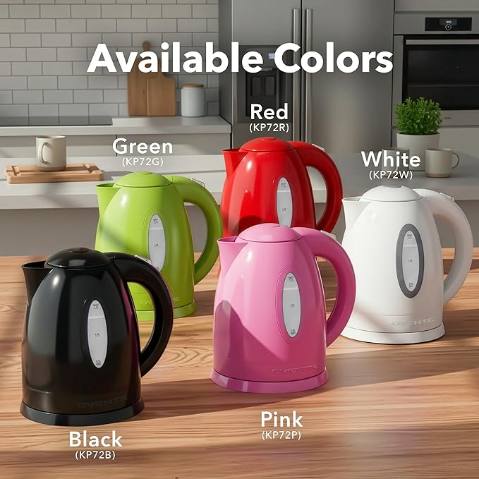 OVENTE Electric Kettle, 1.7L Fast Boiling Water Heater for Coffee or Tea, BPA Free with Water Level Gauge, Auto Shut-Off, Boil-Dry Protection, Indicator Light and Removable Filter, Black KP72B