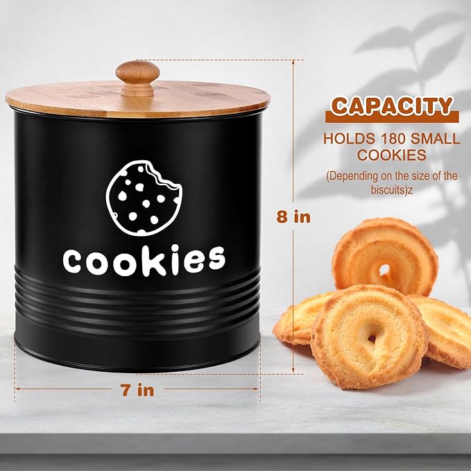 Cookie Jars with Lids Airtight, Large Cookie Tins, 1.5 Gallons Cookie Jar for Kitchen Counter Decorative, Farmhouse, Christmas, Mother's Day Gift Cookie Storage Containers (Black)