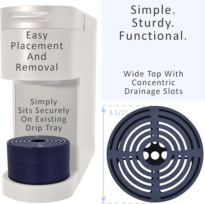 Elevate Anti-Splash Cup Riser Accessory for most Keurig K-cup, Cuisinart Single Serve, and other Coffee Makers, Adjustable for Cup Size and Drip Tray Type (Dark Blue with Black Base)