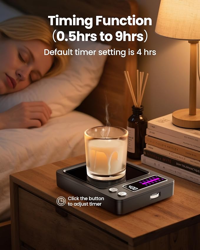 Gaiatop Coffee Mug Warmer, 36W Fast Heating, 5 Temp Settings, 0.5-9H Timer, for Water Milk Tea Cocoa, Smart Candle Warmer, Ideal Gifts for Family, Mom, Fits Most Cups - Black