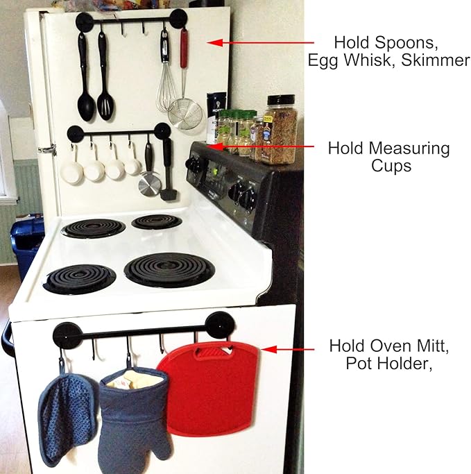 6 Hooks Magnetic Utensil Holder Untensil Rack Tool Hanger Organizer for Refrigerator, Metal Cabinet, Metal Stove, Grill, BBQ