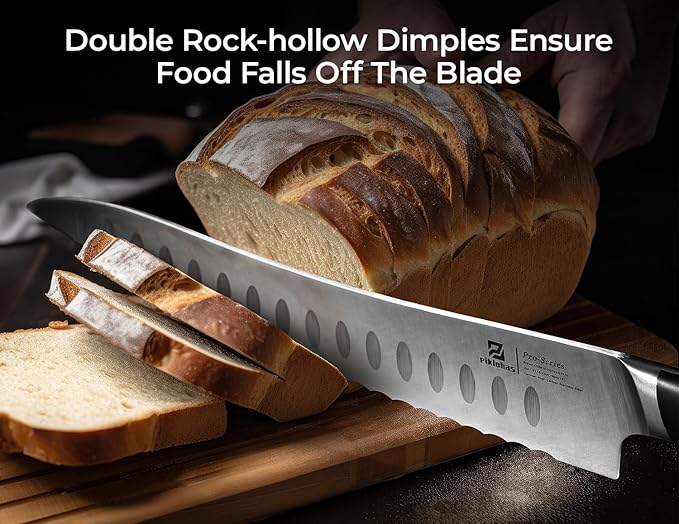 Piklohas Resharpenable Bread Knife for Homemade Bread, 8 Inch Serrated Sourdough Knife with Offset Handle, Innovative Wavy Edge for Clean Slices Crusty Bread, Bagels, Pineapple & Tomatoes, Gift Box