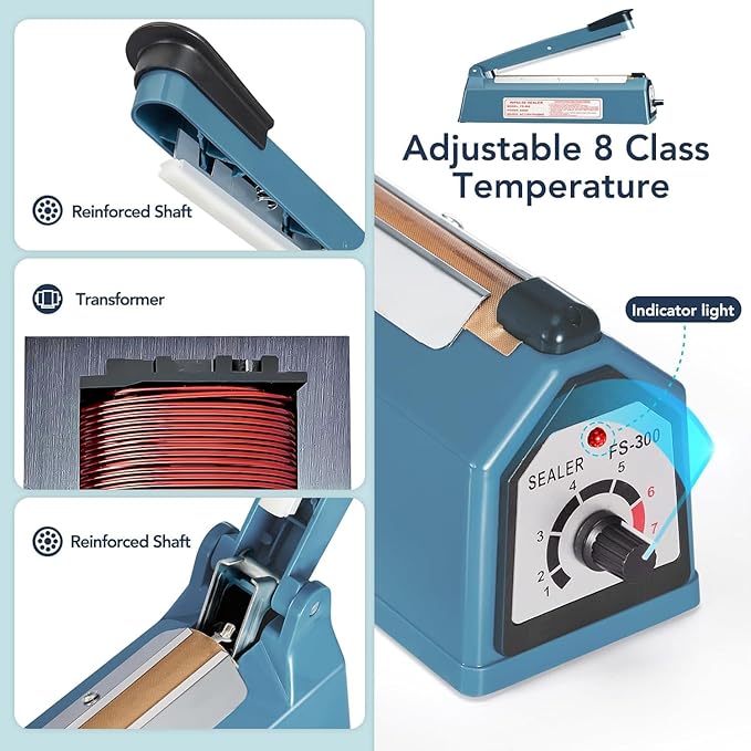 METRONIC 12 Inch Impulse Heat Sealer, Manual Bags Sealer Heat Sealing Machine Impulse, Sealer Machine for Plastic Bags PE PP Bags with Extra Replace Element Grip