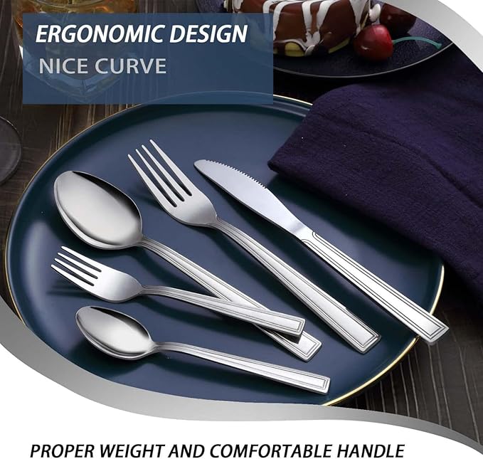 Hunnycook 30-Piece Silverware Set - Flatware Stainless Steel Silverware Set for 6, Include Spoons and Forks Set, Mirror Polished, Dishwasher Safe, Cutlery Set for Home Kitchen Restaurant Hotel