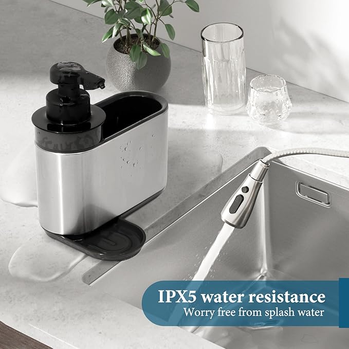 LAOPAO Automatic Soap Dispenser with Sink Caddy for Dishwashing, Auto Hand Soap Dispenser with Kitchen Sink Organizer Stainless Steel Touchless Soap Pump for Kitchen Xmas Gift