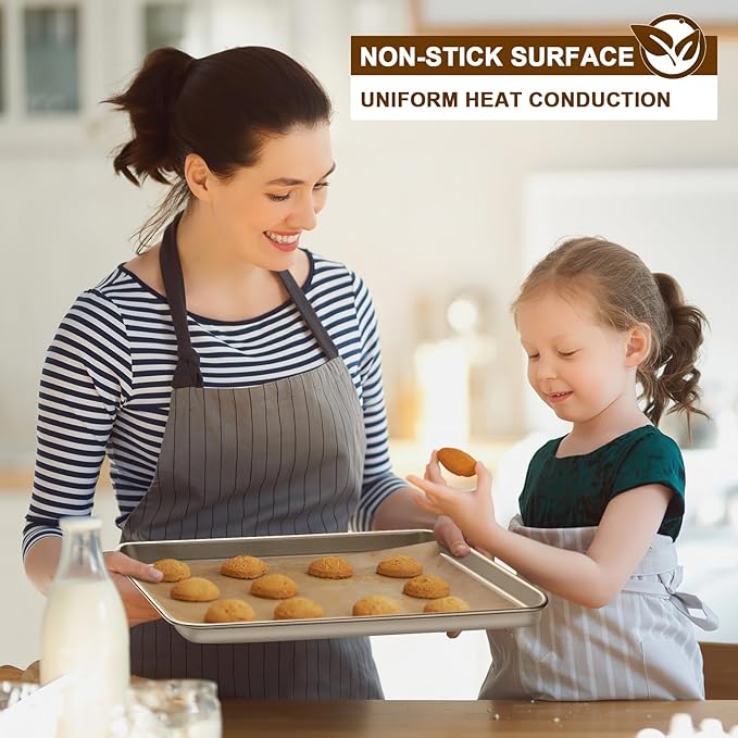 Baking Sheet Pan Set of 2, Wildone Commercial Cookie Sheets for Baking, Nonstick Carbon Steel Oven Tray Half Sheet Pan 17.5x12 Inch, Heavy Duty & Easy Clean