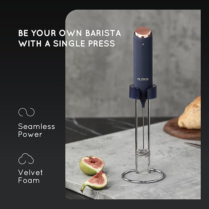 Flendy Rechargeable Milk Frother Handheld, Coffee Frother Handheld with USB-C Charging Stand, Electric Drink Mixer Handheld, Mini Electric Whisk Frother for Coffee, Matcha, etc