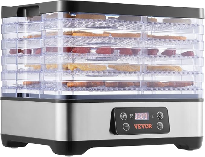 VEVOR Food Dehydrator Machine, 5-Tray Fruit Dehydrator, 300W Electric Food Dryer w/Digital Adjustable Timer & Temperature for Jerky, Herb, Meat, Beef, Fruit, Dog Treats and Vegetables, ETL Listed