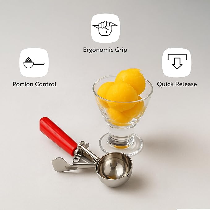 Restaurantware Met Lux 3.25 Ounce Portion Scoop 1 Trigger Release Cookie Scoop - With Green Handle Stainless Steel Disher For Portion Control Scoop Cookie Dough Cupcake Batter Or Ice Cream