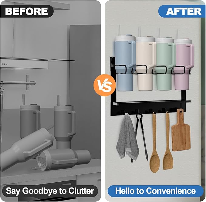 Magnetic Water Bottle Organizer for Stanley 40 oz Refrigerator Stanley Cup Organizer Holder Heavy-Duty Tumbler Holder Organizer Stanley 3 Cup Accessories, Easy to Install
