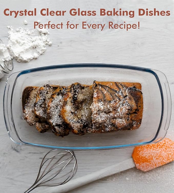 Razab LARGE 7.6 Cups/1800 ML/1.9 Qt Glass Loaf Pan with Lids - Meatloaf Pan BPA free Airtight Lids Grip Handle Easy Carry, Microwave and Oven Safe - Loaf Pans For Baking Bread, Cakes, Glass Loaf Pan