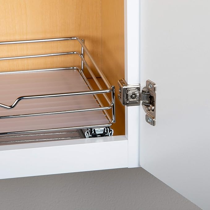 Pull-Out Cabinet Spice Rack Organizer - Slim Slide-Out Storage for Spices, Bottles & Jars, Premium Heavy-Duty Steel, Easy Install for Narrow Kitchen Cabinets - 14 ⅜ W x 10 ⅜ D x 2 ¾ H, Chrome