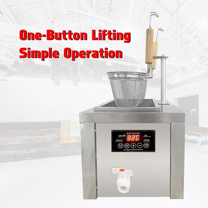 Auto-lift Commercial Pasta Cooker with Timer, Noodle Cooking Machine with 1 Drainage,Macaroni Vegetable Dumpling Cooker,Boiler For Spaghetti Ramen,Temperature Adjustable (2 holes)