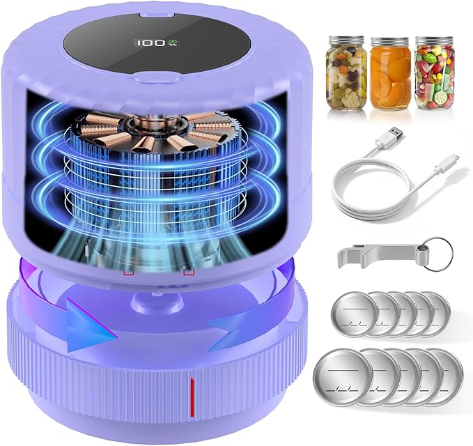 VP06+ Mason Jar Vacuum Sealer, Electric Vacuum Sealer for Jars with Wide and Regular Mouth Mason Lids, Cordless Handheld Jar Vaccum Sealer for Food Storage, Ideal Present for Mom, Wife, Purple