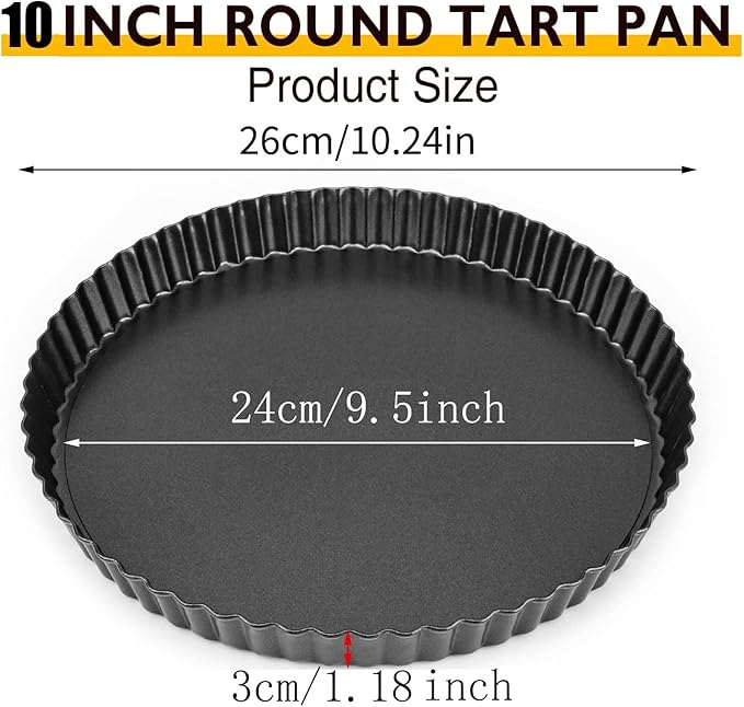 RICHSC-PAN Tart Pan 10 Inch Tart Pan Carbon Steel Round Non-Stick Pan Quiche Pan with Removable Chassis for Mousse Cakes, Kitchen Reusable Baking Tool with A Depth of 1.18 Inches.