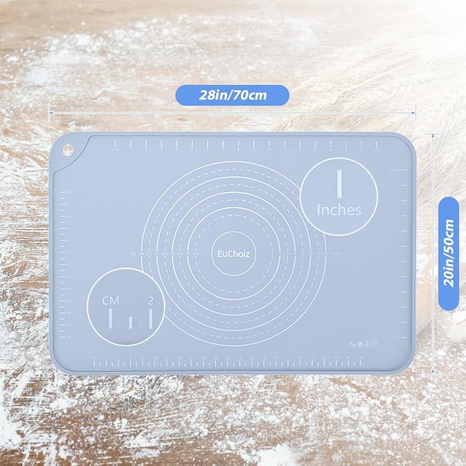 Silicone Pastry Mat 28"*20" Extra Thick Non Stick Baking Mat Food Grade Silicone Dough Rolling Bake Mat with Edge Heightening Blue