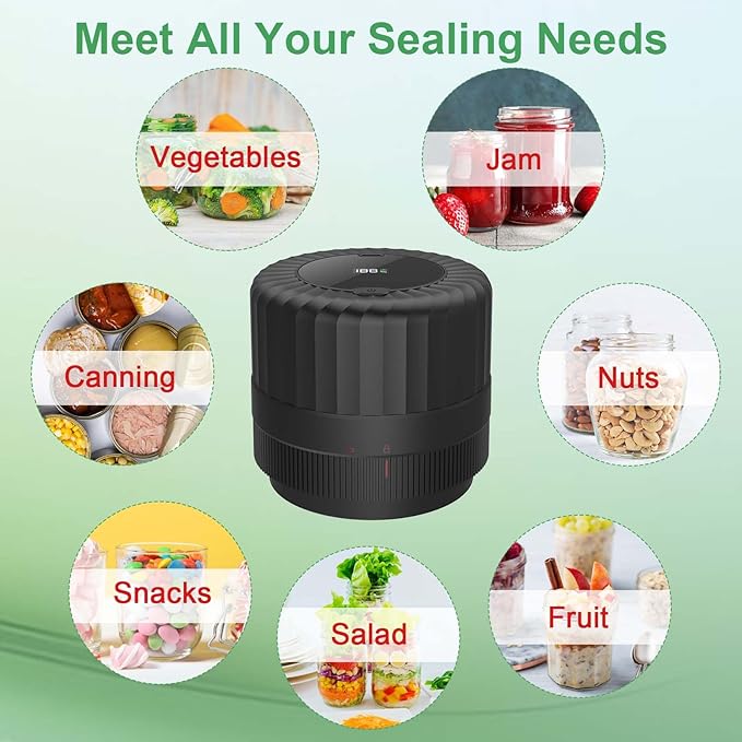 VP06+ Mason Jar Vacuum Sealer, Electric Vacuum Sealer for Jars with Wide and Regular Mouth Mason Lids, Cordless Handheld Jar Vaccum Sealer for Food Storage, Ideal Present for Mom, Wife, Black